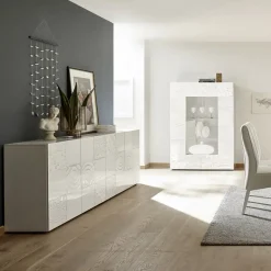 Garnero Arredamenti Credenze Moderne|Madie Moderne-Madia 241x84h cm soggiorno con serigrafia Paradise Bianco Lucido