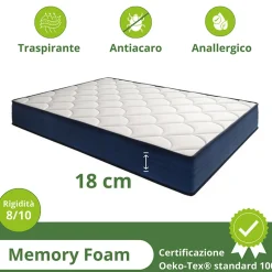 Garnero Arredamenti Materassi In Schiuma|Materassi In Schiuma-Materasso matrimoniale 160x200cm memory lato estivo e invernale H. 18cm Basic Dream 50