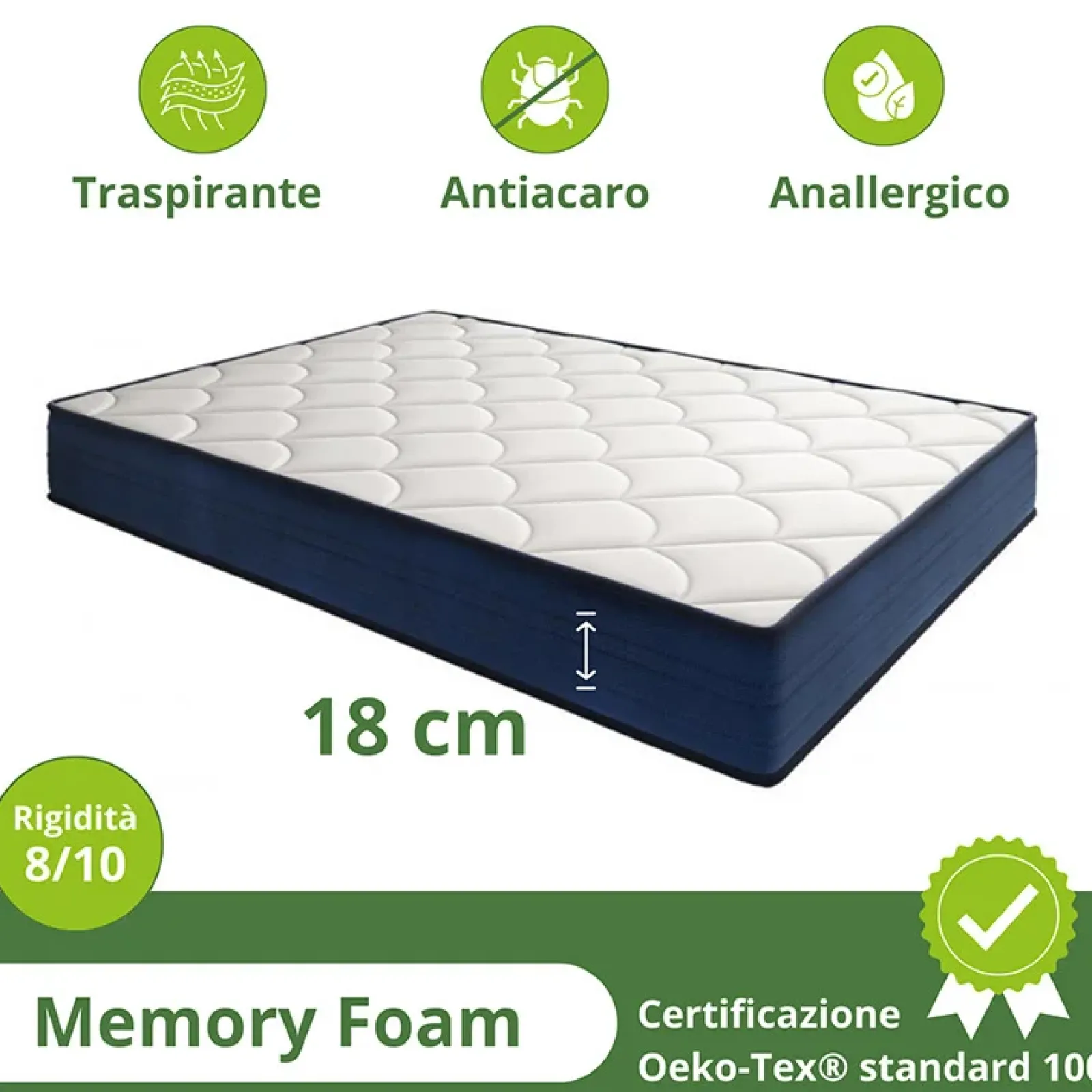 Garnero Arredamenti Materassi In Schiuma|Materassi In Schiuma-Materasso matrimoniale 160x200cm memory lato estivo e invernale H. 18cm Basic Dream 50