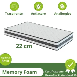 Garnero Arredamenti Materassi In Schiuma|Materassi In Schiuma-Materasso singolo 90x200cm memory antiacaro H. 22cm Memory Deluxe