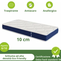 Garnero Arredamenti Materassi In Schiuma|Materassi In Schiuma-Materasso singolo 90x200cm schiumato antiacaro H. 10cm Top Dream