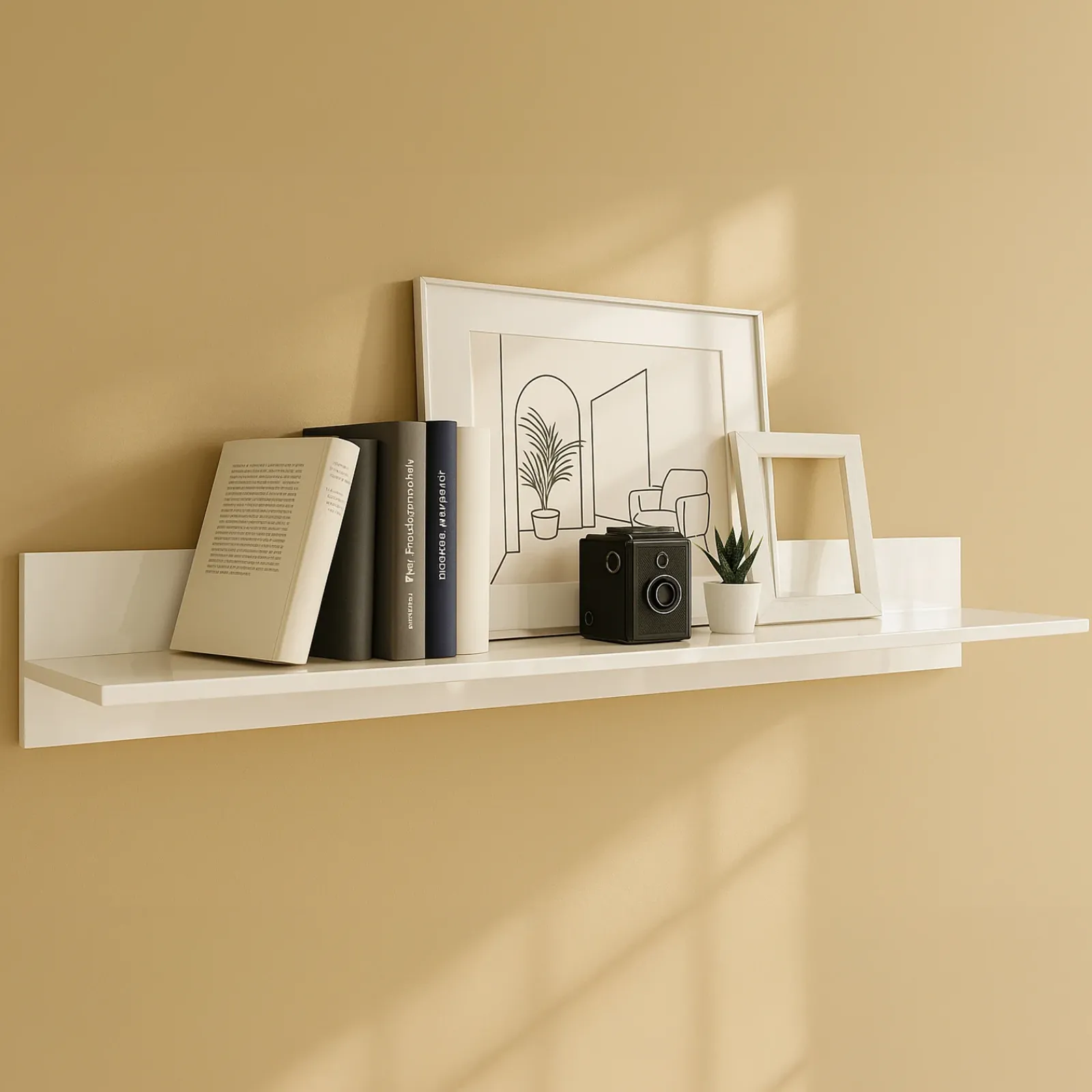 Garnero Arredamenti Mensole E Pensili-Mensola 138x17h cm da parete moderna soggiorno bianco lucido Candor