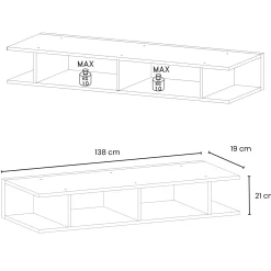 Garnero Arredamenti Mensole E Pensili-Mensola 138x19h cm da parete vani a vista Sunset Antracite