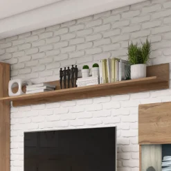 Garnero Arredamenti Mensole E Pensili-Mensola 160x22h cm moderna da parete soggiorno nero Maiorca Rovere