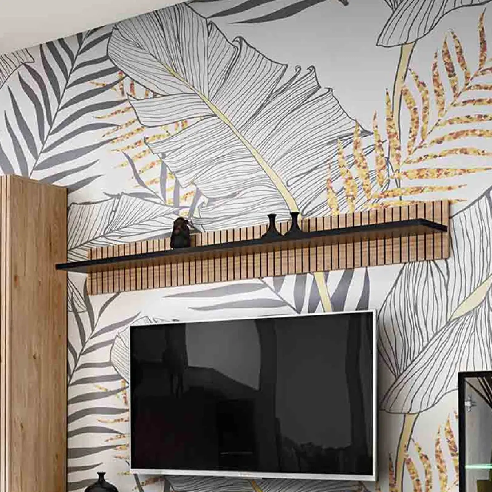 Garnero Arredamenti Mensole E Pensili|Mensole E Pensili-Mensola 160x20h cm moderna noce con stampa nera Mendes