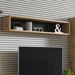 Garnero Arredamenti Mensole E Pensili-Mensola 150x27h cm moderna soggiorno rovere nero opaco Esmond