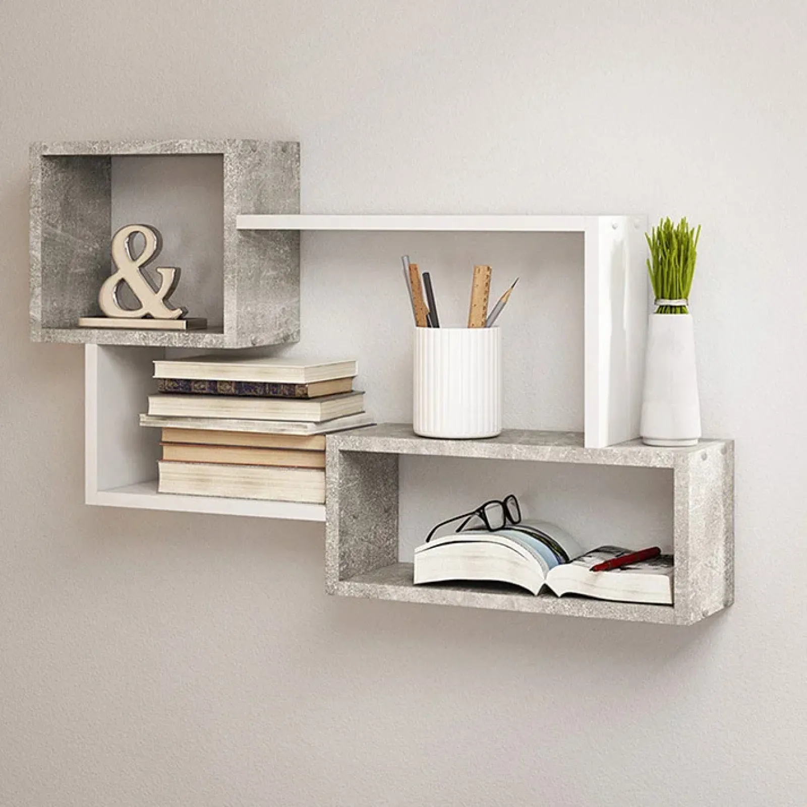 Garnero Arredamenti Mensole E Pensili-Mensola 87x54h cm pensile a muro design moderno bianco effetto marmo Shila Marmo bianco - Bianco opaco