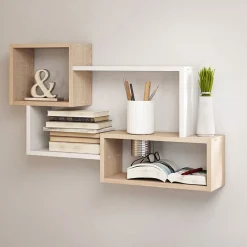 Garnero Arredamenti Mensole E Pensili-Mensola 87x54h cm pensile a muro design moderno bianco rovere Shila Bianco Opaco - Rovere