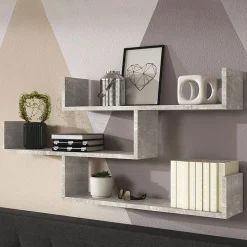 Garnero Arredamenti Mensole E Pensili-Mensola 119x55h cm pensile a muro 3 ripiani effetto marmo Concetta Grigio