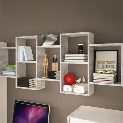 Garnero Arredamenti Mensole E Pensili|Librerie-Mensola 161x65h cm pensile da parete design moderno grigio chiaro Emanuela Cemento