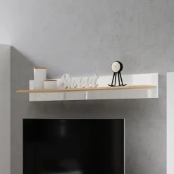 Garnero Arredamenti Mensole E Pensili|Mensole E Pensili-Mensola 138x20h cm soggiorno bianco opaco rovere Noa Gihome® Bianco Lucido - Rovere