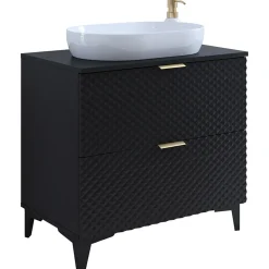 Garnero Arredamenti Mobili Bagno A Terra-Mobile bagno a terra 81cm 2 cassetti nero frontali decorati Konny Nero Lucido - Nero opaco