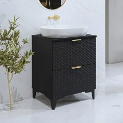 Garnero Arredamenti Mobili Bagno A Terra-Mobile bagno a terra 61cm 2 cassetti nero frontali decorati Konny Nero Lucido - Nero opaco