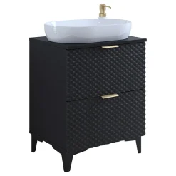 Garnero Arredamenti Mobili Bagno A Terra-Mobile bagno a terra 61cm 2 cassetti nero frontali decorati Konny Nero Lucido - Nero opaco