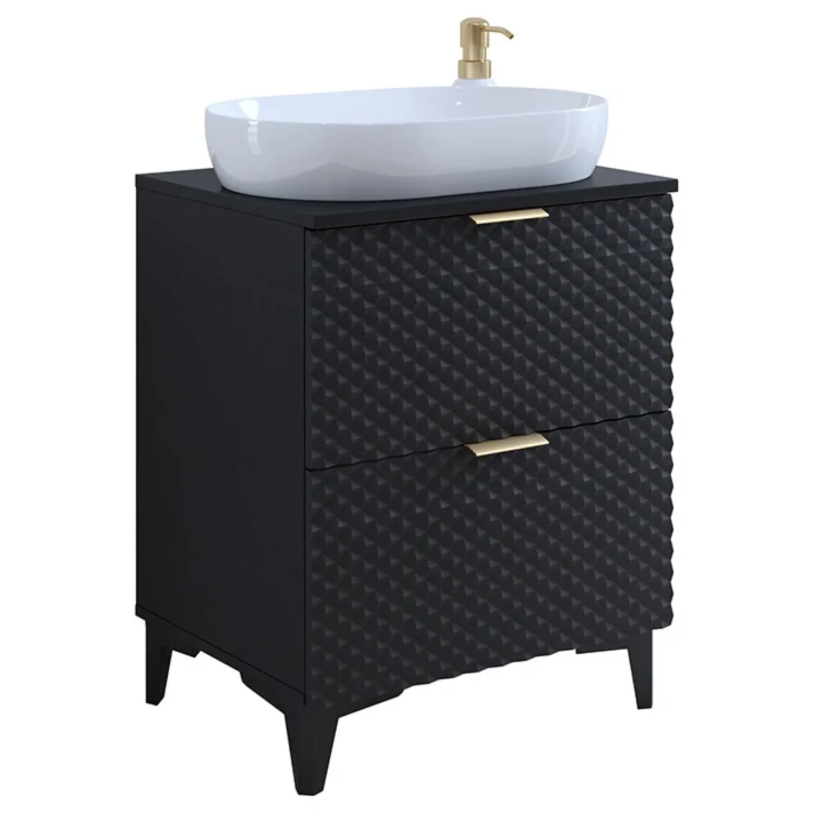 Garnero Arredamenti Mobili Bagno A Terra-Mobile bagno a terra 61cm 2 cassetti nero frontali decorati Konny Nero Lucido - Nero opaco