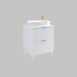Garnero Arredamenti Mobili Bagno A Terra-Mobile bagno a terra 61cm 2 cassetti bianco frontali decorati Konny Bianco Lucido - Bianco opaco