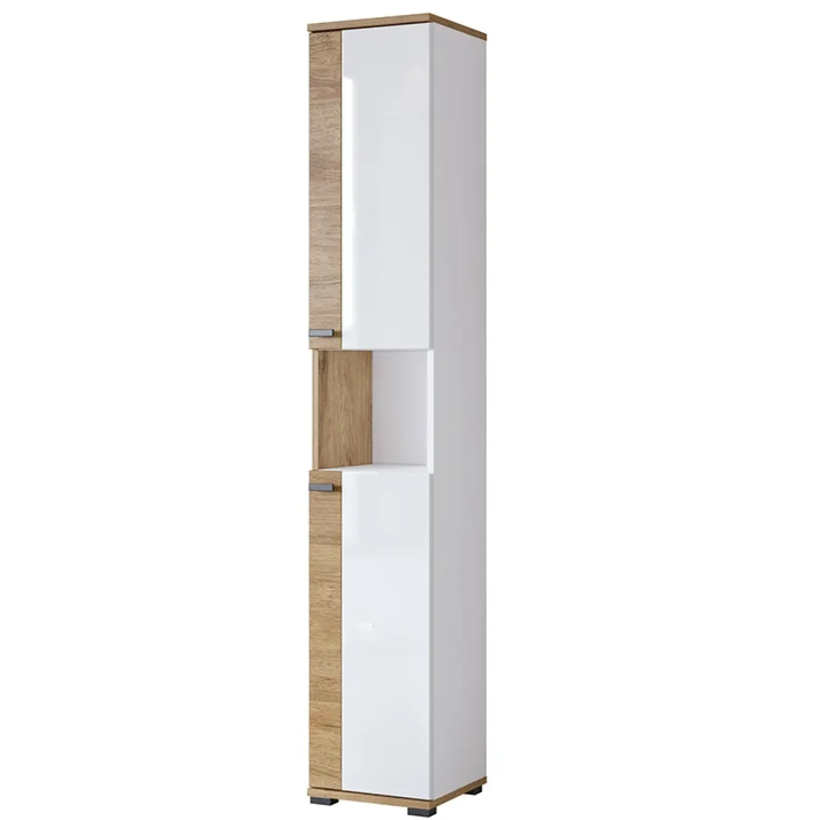 Garnero Arredamenti Mobili Bagno A Terra-Mobile bagno a terra 61cm con specchio e colonne bianco lucido rovere Crystal