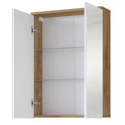 Garnero Arredamenti Mobili Bagno A Terra-Mobile bagno a terra 61cm con specchio e colonne bianco lucido rovere Crystal