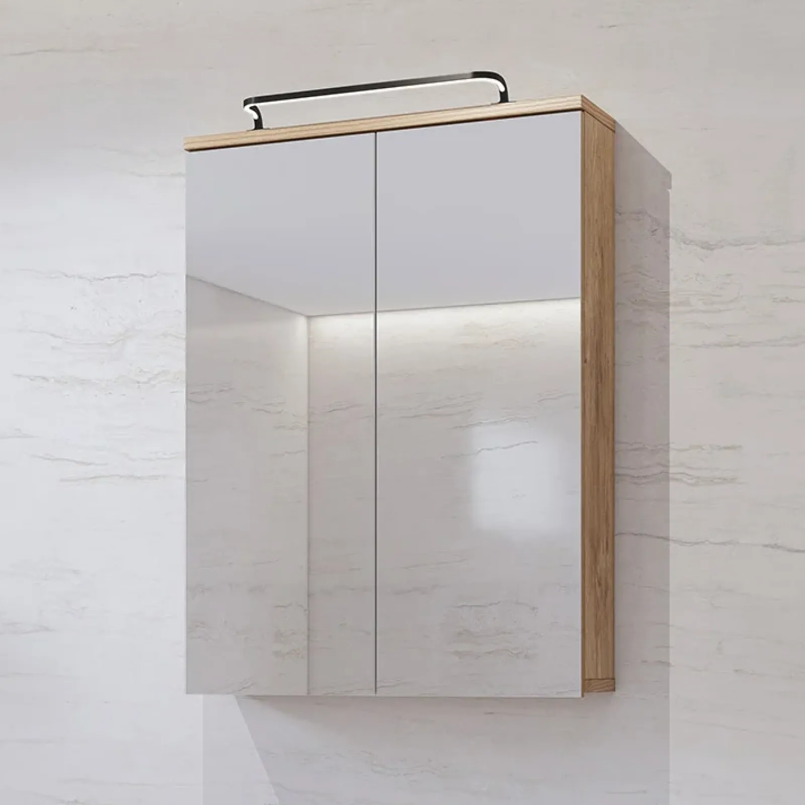 Garnero Arredamenti Mobili Bagno A Terra-Mobile bagno a terra 61cm con specchio e colonne bianco lucido rovere Crystal