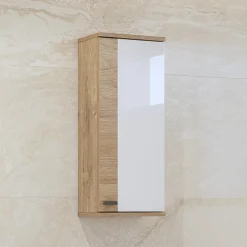 Garnero Arredamenti Mobili Bagno A Terra-Mobile bagno a terra 61cm con specchio e colonne bianco lucido rovere Crystal