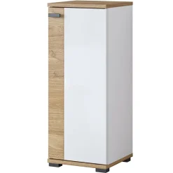 Garnero Arredamenti Mobili Bagno A Terra-Mobile bagno a terra 61cm con specchio e colonne bianco lucido rovere Crystal