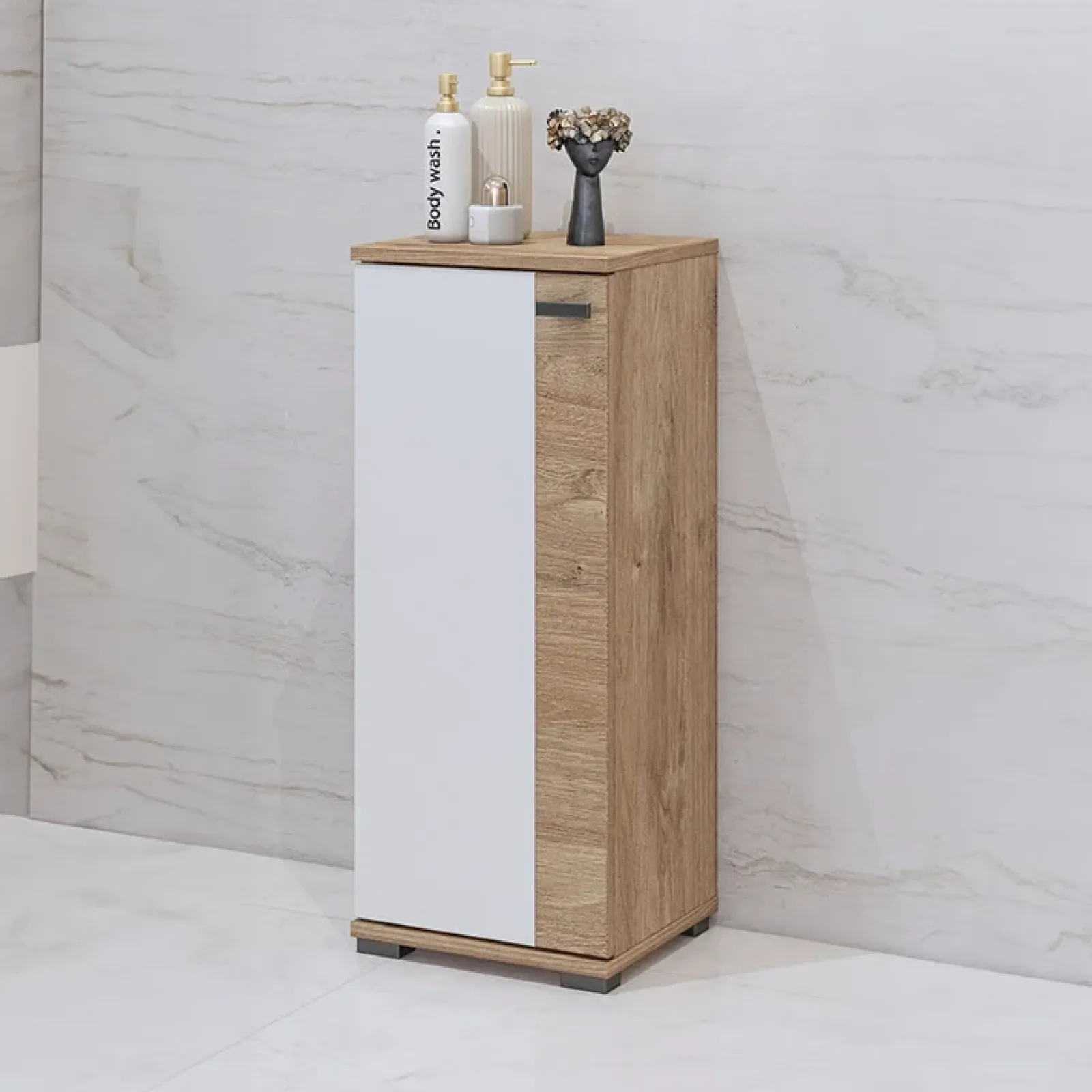 Garnero Arredamenti Mobili Bagno A Terra-Mobile bagno a terra 61cm con specchio e colonne bianco lucido rovere Crystal