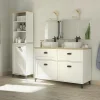 Garnero Arredamenti Mobili Bagno A Terra-Mobile bagno a terra 120cm con doppio lavabo e colonna shabby bianco rovere Ilias