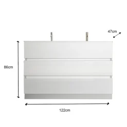 Garnero Arredamenti Mobili Bagno A Terra-Mobile bagno a terra 120cm con doppio lavabo 3 cassetti bianco lucido Moon