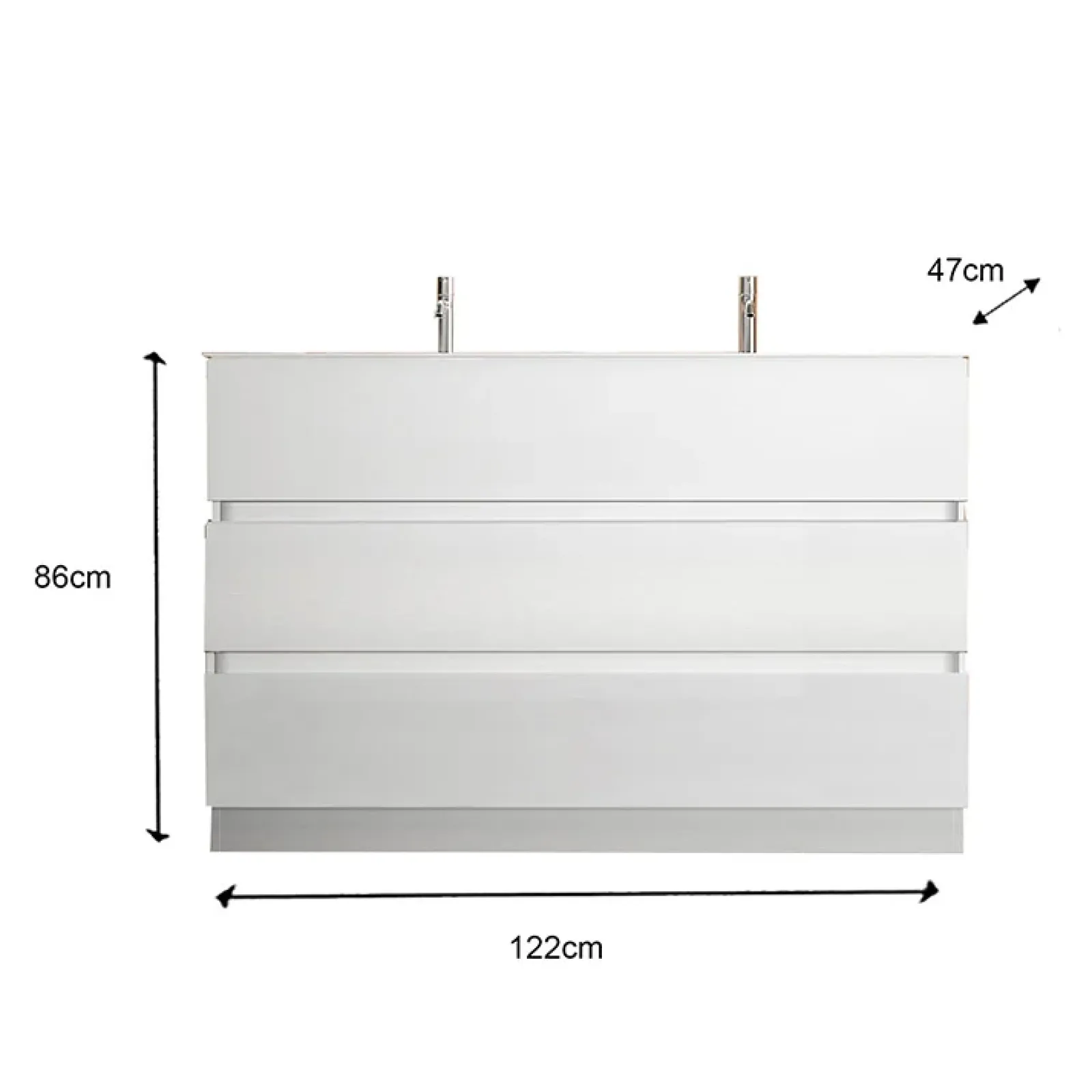 Garnero Arredamenti Mobili Bagno A Terra-Mobile bagno a terra 120cm con doppio lavabo 3 cassetti bianco lucido Moon