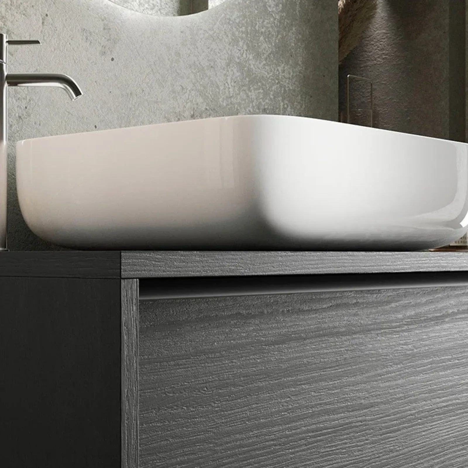 Garnero Arredamenti Mobili Bagno A Terra-Mobile bagno a terra 79cm con lavabo 2 cassetti nero frassinato Absolut