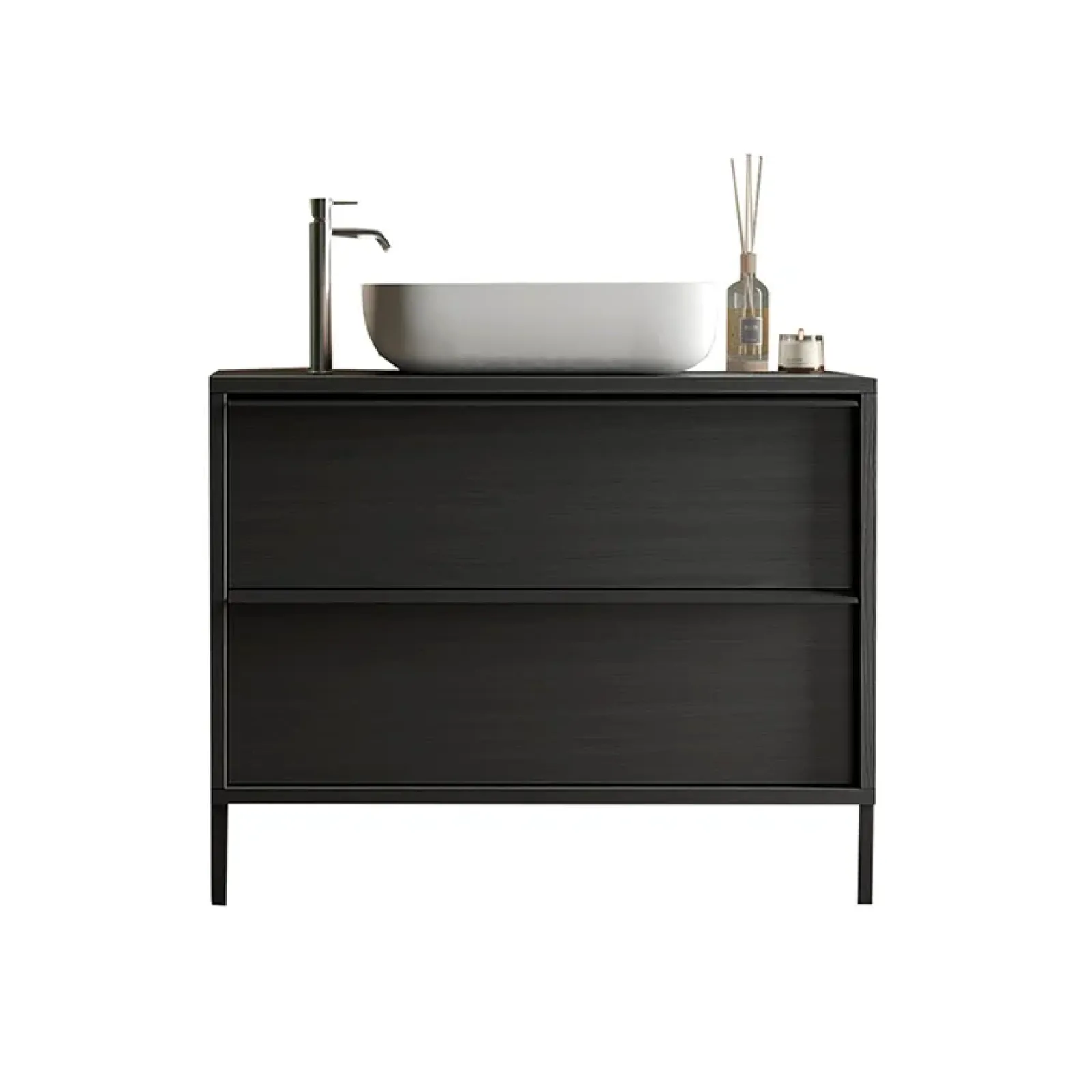 Garnero Arredamenti Mobili Bagno A Terra-Mobile bagno a terra 79cm con lavabo 2 cassetti nero frassinato Absolut