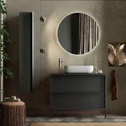Garnero Arredamenti Mobili Bagno A Terra-Mobile bagno a terra 79cm con lavabo 2 cassetti nero frassinato Absolut