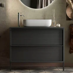 Garnero Arredamenti Mobili Bagno A Terra-Mobile bagno a terra 92cm con lavabo nero frassinato Absolut