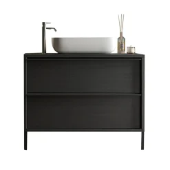 Garnero Arredamenti Mobili Bagno A Terra-Mobile bagno a terra 92cm con lavabo nero frassinato Absolut