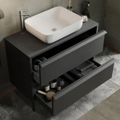 Garnero Arredamenti Mobili Bagno A Terra-Mobile bagno a terra 105cm con lavabo 2 cassetti nero frassinato Absolut