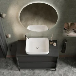Garnero Arredamenti Mobili Bagno A Terra-Mobile bagno a terra 105cm con lavabo 2 cassetti nero frassinato Absolut