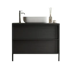 Garnero Arredamenti Mobili Bagno A Terra-Mobile bagno a terra 105cm con lavabo 2 cassetti nero frassinato Absolut