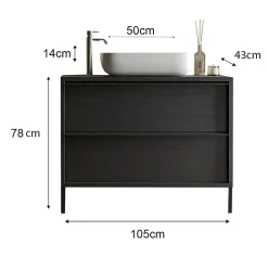 Garnero Arredamenti Mobili Bagno A Terra-Mobile bagno a terra 105cm con lavabo 2 cassetti nero frassinato Absolut