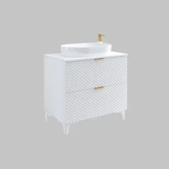 Garnero Arredamenti Mobili Bagno A Terra-Mobile bagno a terra 81cm con colonna bianco frontali decorati Konny Bianco Lucido - Bianco opaco