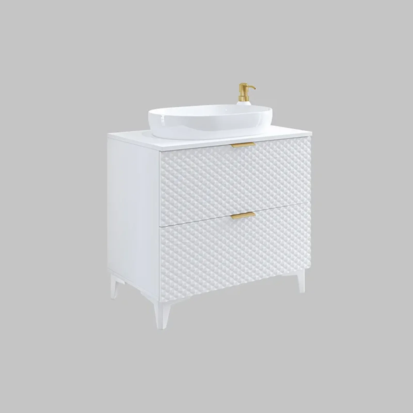 Garnero Arredamenti Mobili Bagno A Terra-Mobile bagno a terra 81cm con colonna bianco frontali decorati Konny Bianco Lucido - Bianco opaco