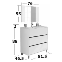 Garnero Arredamenti Mobili Bagno A Terra-Mobile bagno a terra 82cm con lavabo e specchio 3 cassetti Shutter Rovere