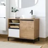 Garnero Arredamenti Mobili Bagno A Terra-Mobile bagno a terra 100cm con lavabo 1 anta 1 cassetto rovere bianco Jasmund
