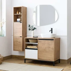 Garnero Arredamenti Mobili Bagno A Terra-Mobile bagno a terra 100cm con lavabo 1 anta 1 cassetto rovere bianco Jasmund