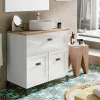 Garnero Arredamenti Mobili Bagno A Terra-Mobile bagno a terra 82cm con lavabo 2 ante bianco rovere Ilias