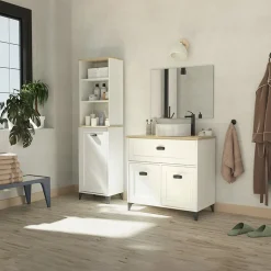 Garnero Arredamenti Mobili Bagno A Terra-Mobile bagno a terra 82cm con lavabo 2 ante bianco rovere Ilias