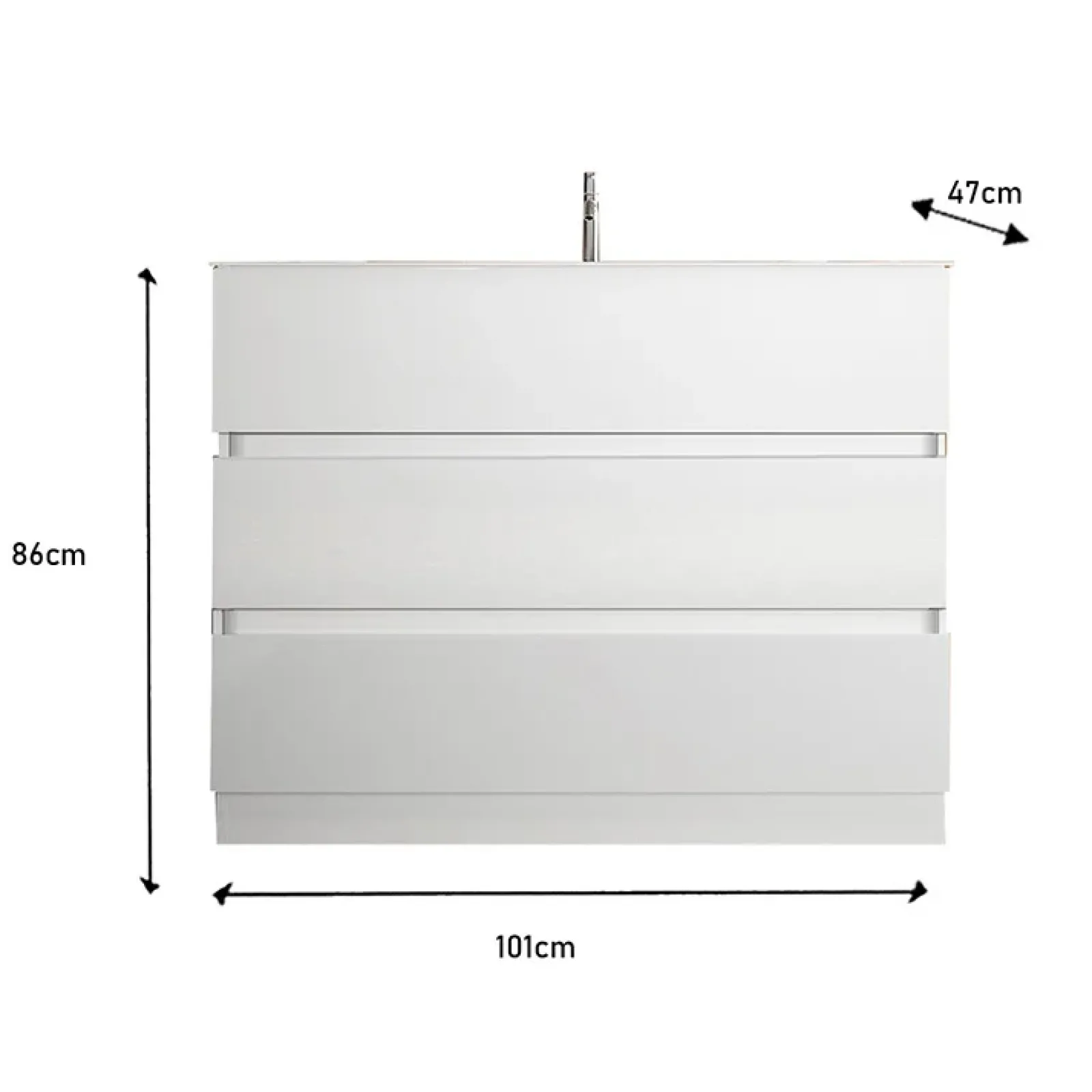 Garnero Arredamenti Mobili Bagno A Terra-Mobile bagno a terra 100cm con lavabo 3 cassetti bianco lucido Moon