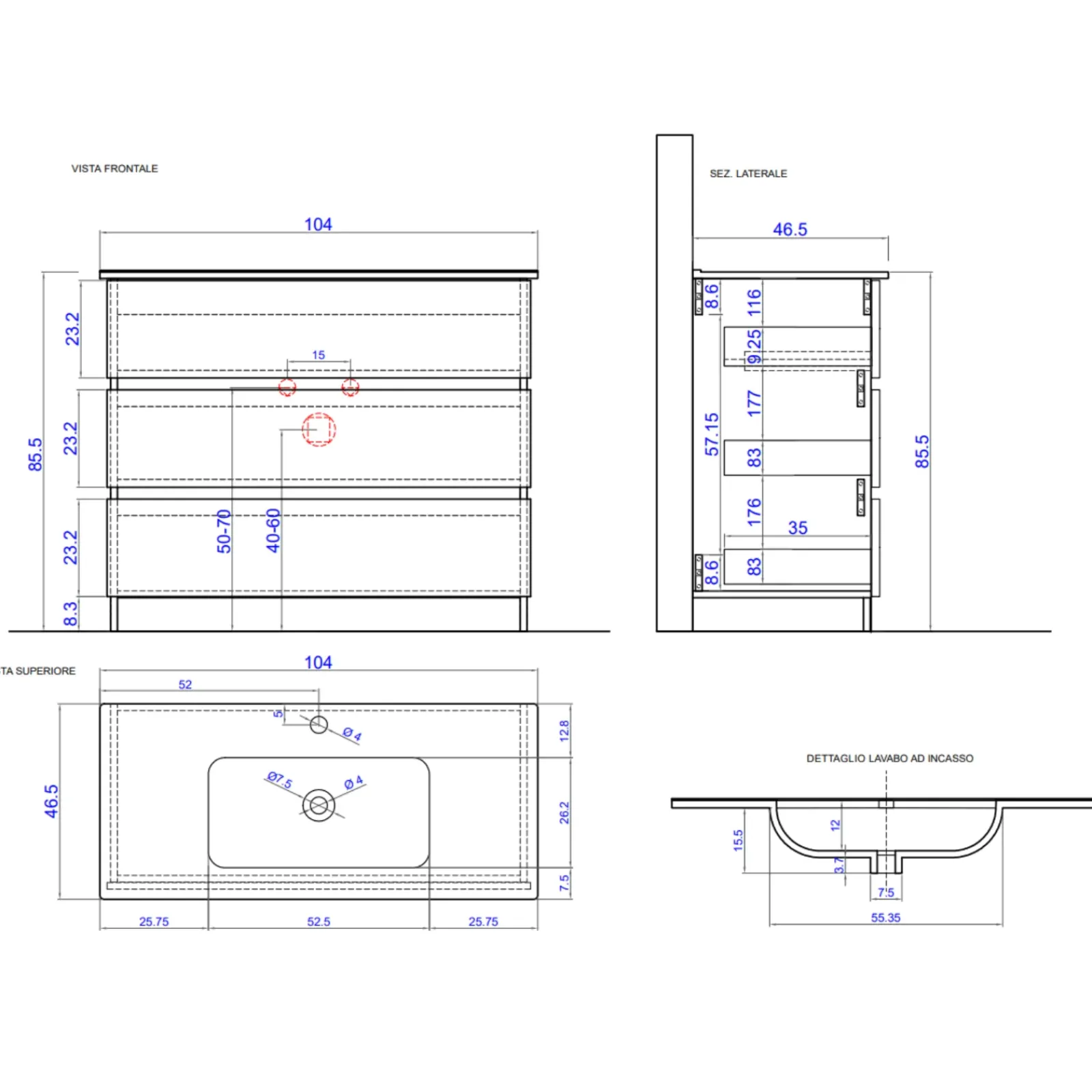 Garnero Arredamenti Mobili Bagno A Terra-Mobile bagno a terra 100cm con lavabo 3 cassetti bianco lucido Moon
