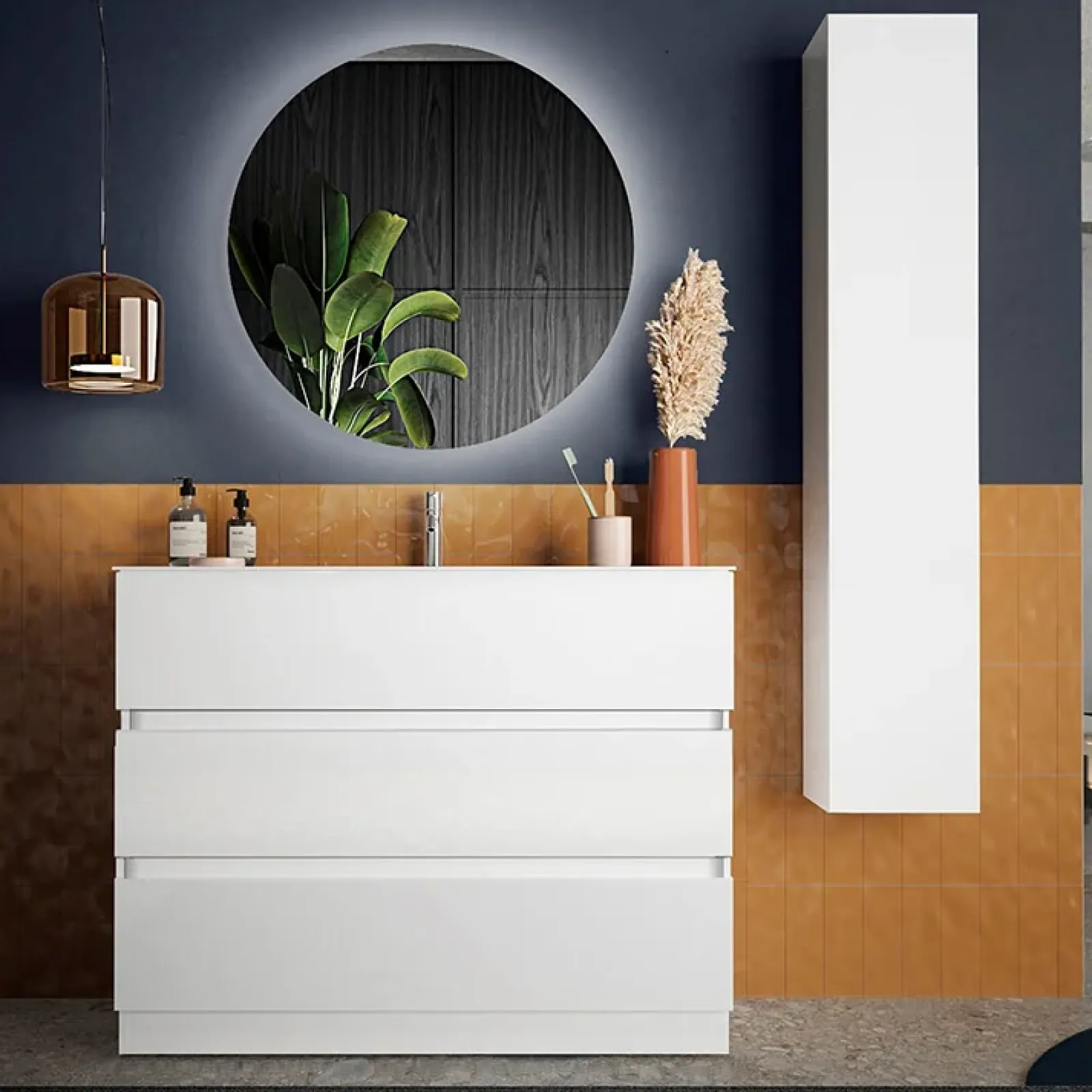 Garnero Arredamenti Mobili Bagno A Terra-Mobile bagno a terra 100cm con lavabo 3 cassetti bianco lucido Moon