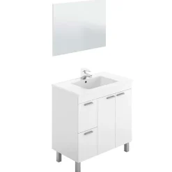Garnero Arredamenti Mobili Bagno A Terra-Mobile bagno a terra 80cm con lavabo e specchio bianco lucido David