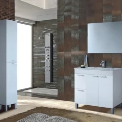 Garnero Arredamenti Mobili Bagno A Terra-Mobile bagno a terra 80cm con lavabo e specchio bianco lucido David